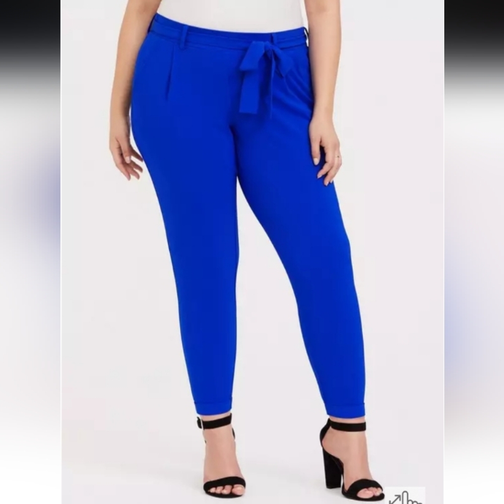 Torrid Electric Blue Crepe Tie Front Tapered Pants, Size 00/10